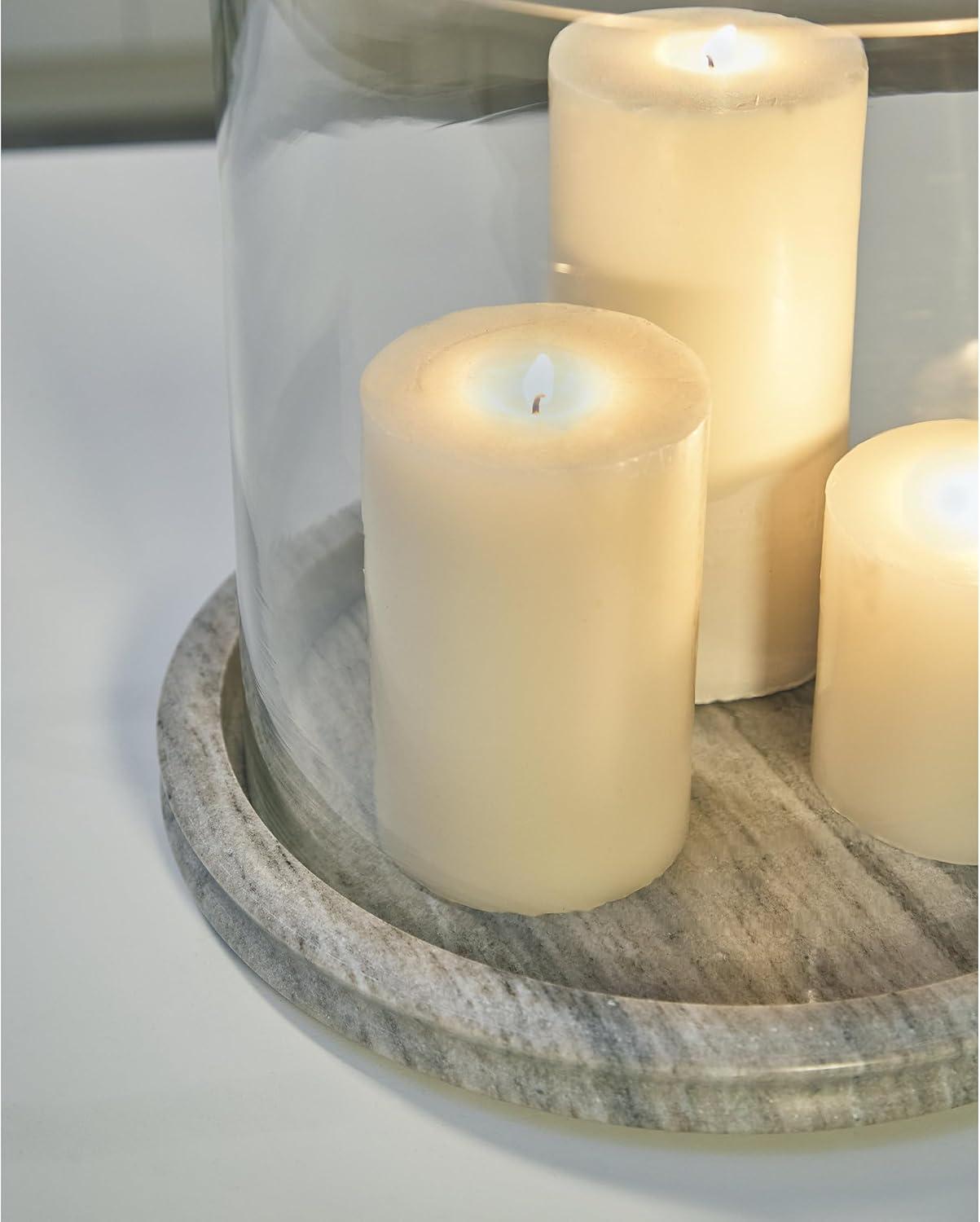 imageSignature Design by Ashley Saskia Casual Candle Holder with Marble Base Black amp ClearBeige Clear