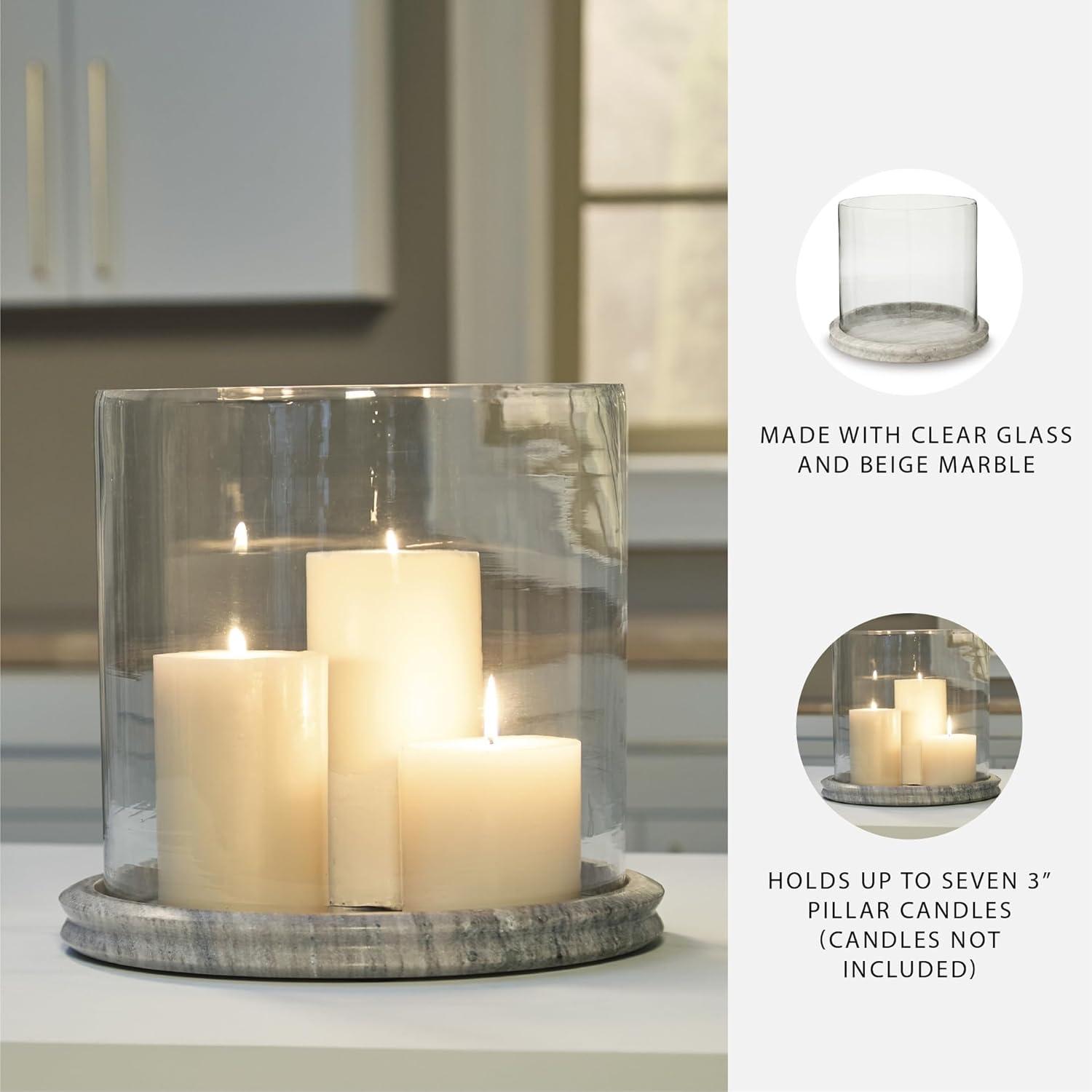 imageSignature Design by Ashley Saskia Casual Candle Holder with Marble Base Black amp ClearBeige Clear