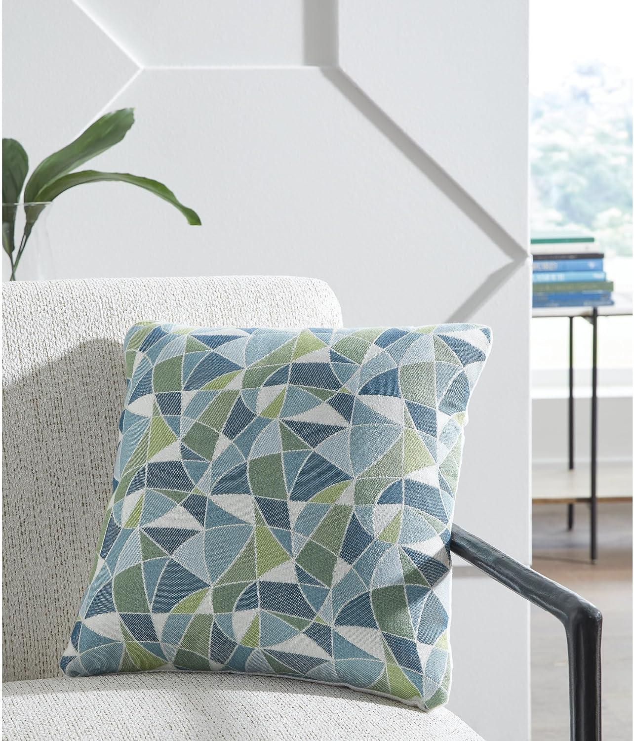 imageSignature Design by Ashley Seanow NextGen Nuvella Contemporary IndoorOutdoor UV Resistant Geometric 18 x 18 Inches Pillow with Removable Cover and Zipper Closure Green amp Blue