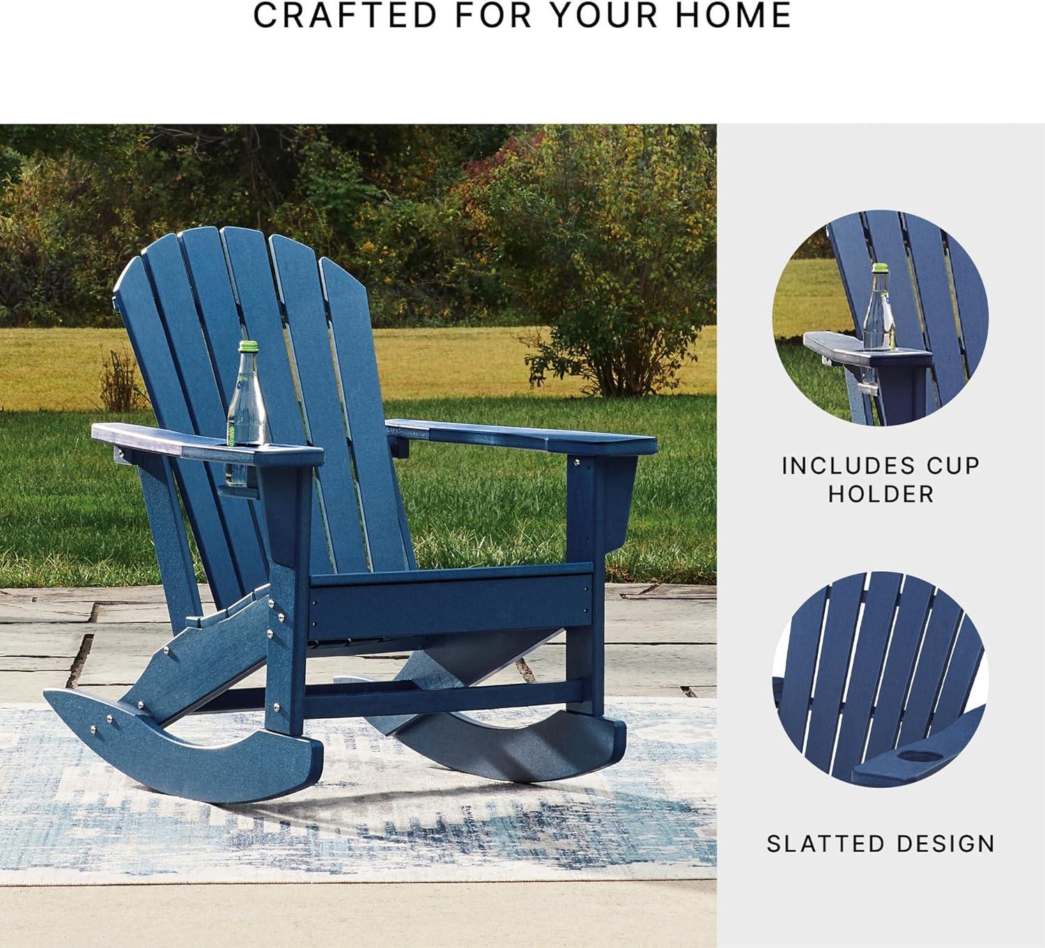 imageSignature Design by Ashley Sundown Treasure Contemporary Outdoor Weather Resistant Rocking Chair with Cup Holder Blue