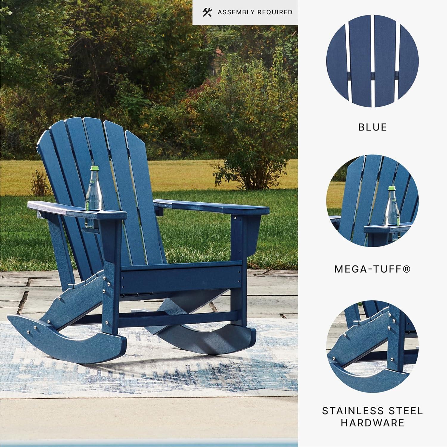 imageSignature Design by Ashley Sundown Treasure Contemporary Outdoor Weather Resistant Rocking Chair with Cup Holder Blue