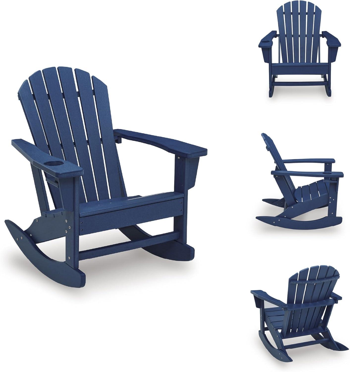 imageSignature Design by Ashley Sundown Treasure Contemporary Outdoor Weather Resistant Rocking Chair with Cup Holder Blue
