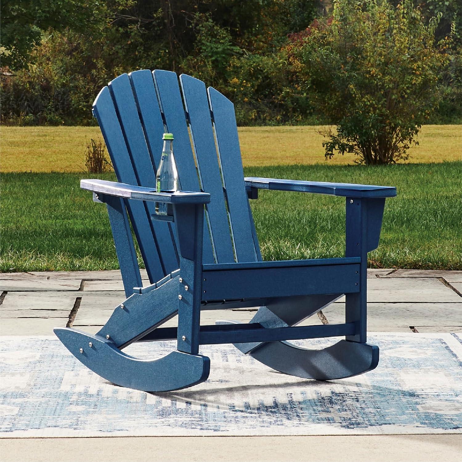 imageSignature Design by Ashley Sundown Treasure Contemporary Outdoor Weather Resistant Rocking Chair with Cup Holder Blue