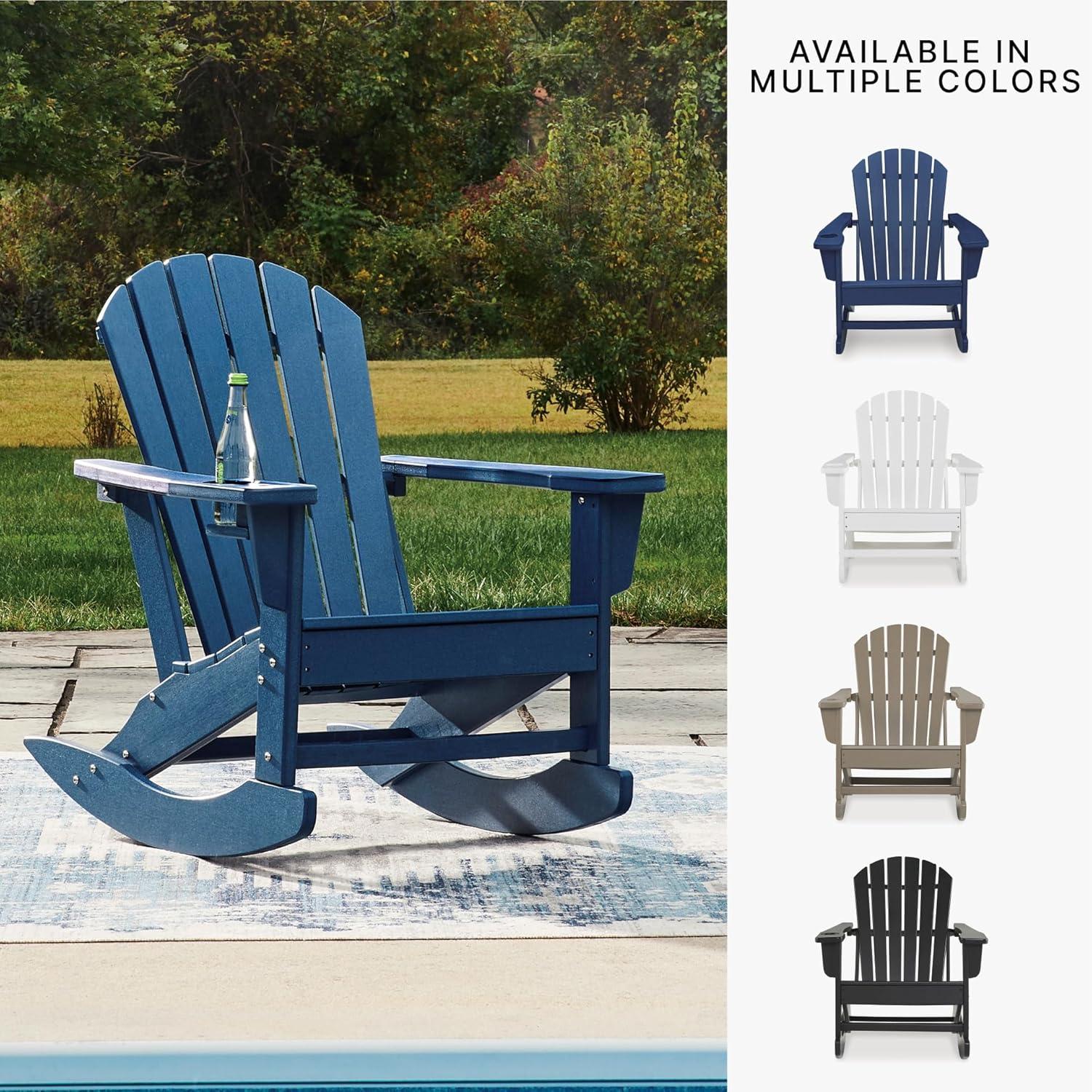 imageSignature Design by Ashley Sundown Treasure Contemporary Outdoor Weather Resistant Rocking Chair with Cup Holder Blue