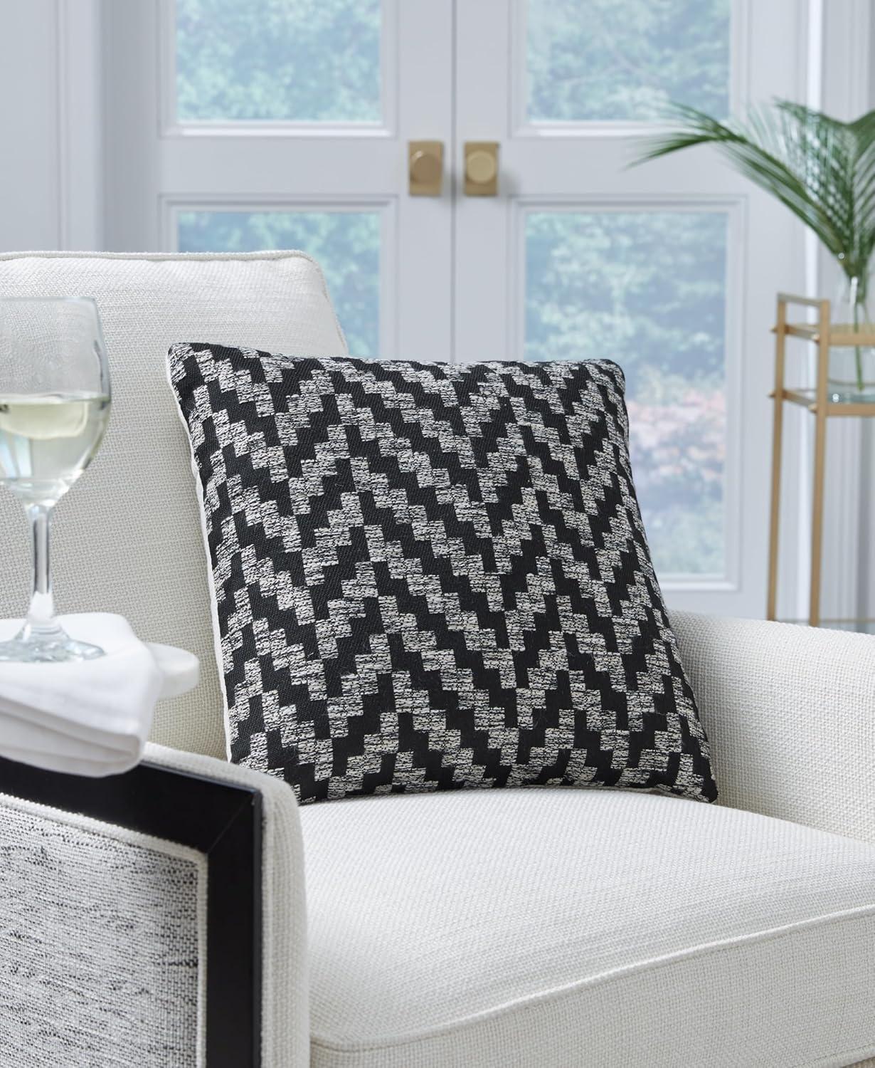 imageSignature Design by Ashley Tenslock NextGen Nuvella Casual IndoorOutdoor UV Resistant Chevron 18 x 18 Inches Pillow with Removable Cover and Zipper Closure Black amp White