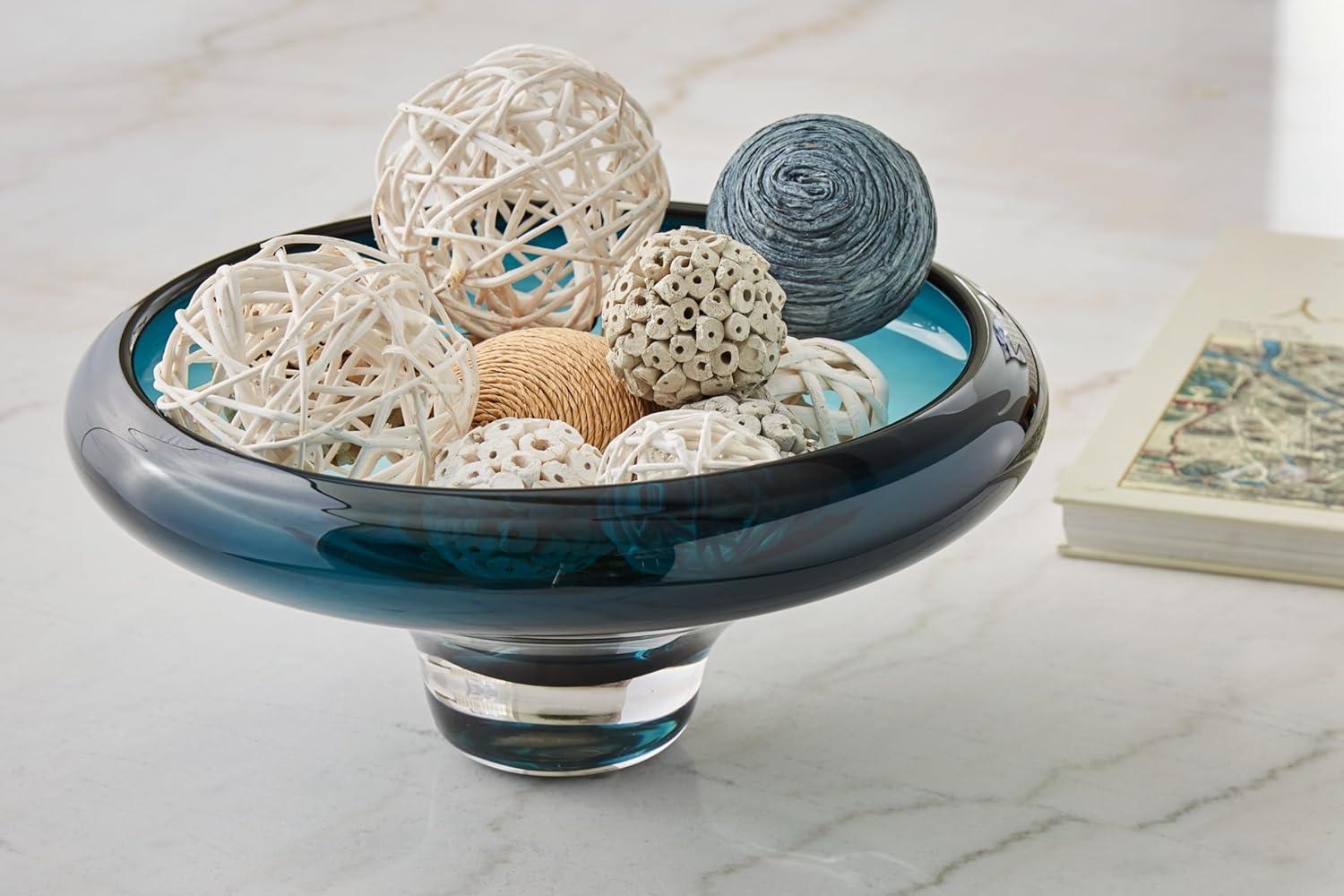 imageSignature Design by Ashley Vallborough Contemporary IndoorOutdoor Round Glass Bowl Blue