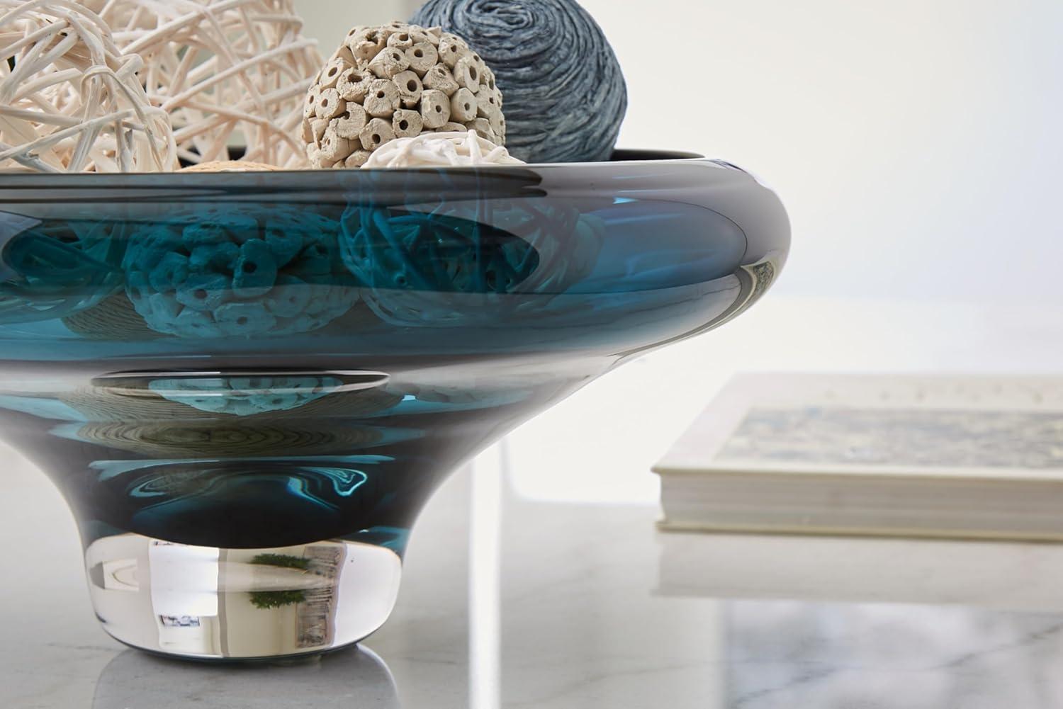 imageSignature Design by Ashley Vallborough Contemporary IndoorOutdoor Round Glass Bowl Blue