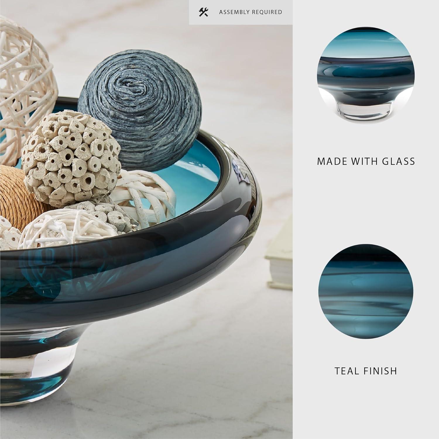 imageSignature Design by Ashley Vallborough Contemporary IndoorOutdoor Round Glass Bowl Blue
