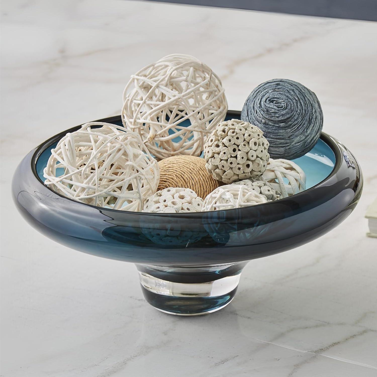 imageSignature Design by Ashley Vallborough Contemporary IndoorOutdoor Round Glass Bowl Blue