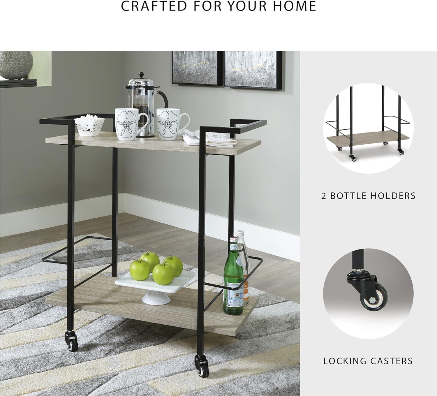 imageSignature Design by Ashley Waylowe Modern 2 Shelf Metal Frame Bar Cart with Bottle Holders Light Brown amp Black