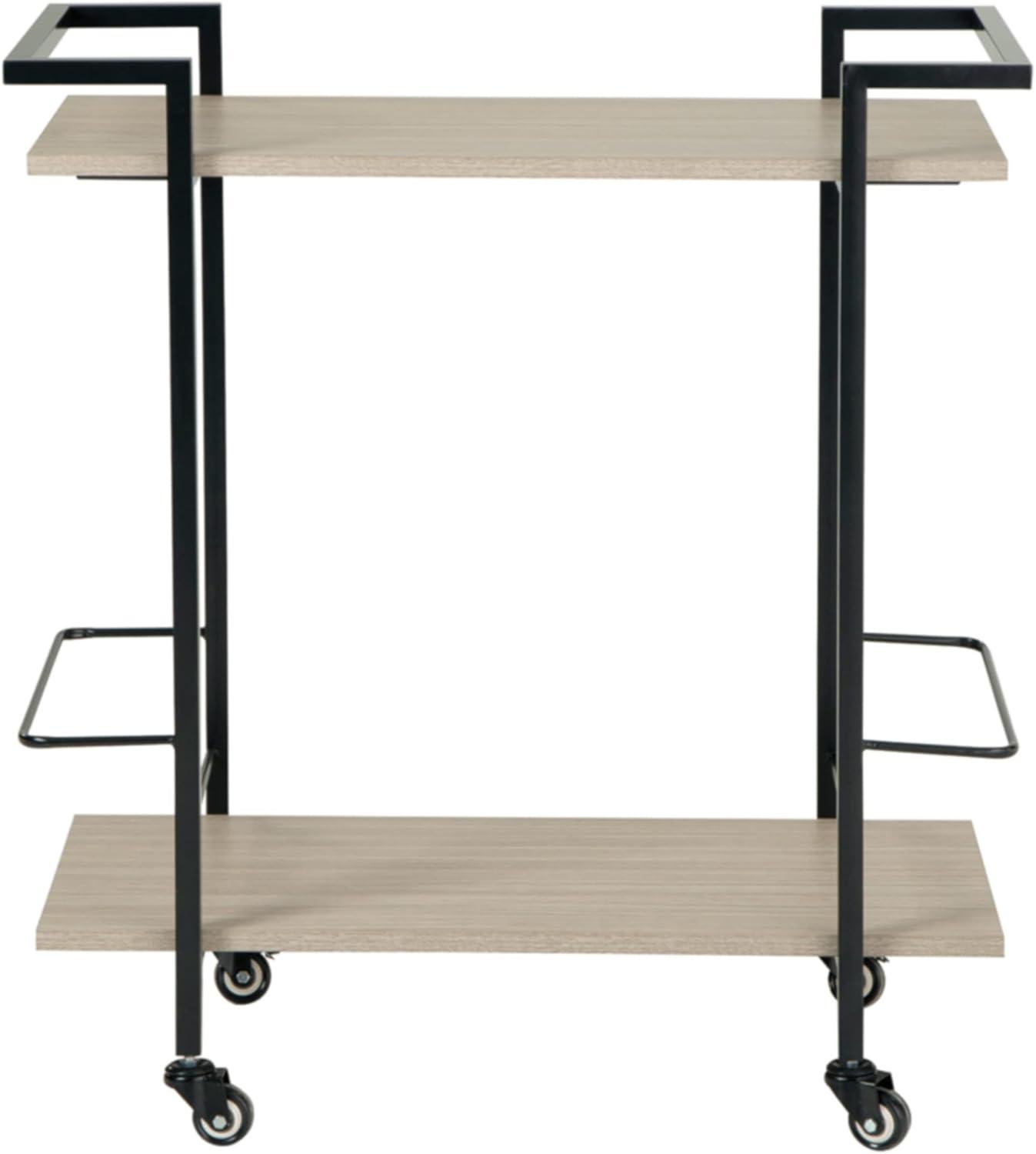 imageSignature Design by Ashley Waylowe Modern 2 Shelf Metal Frame Bar Cart with Bottle Holders Light Brown amp Black