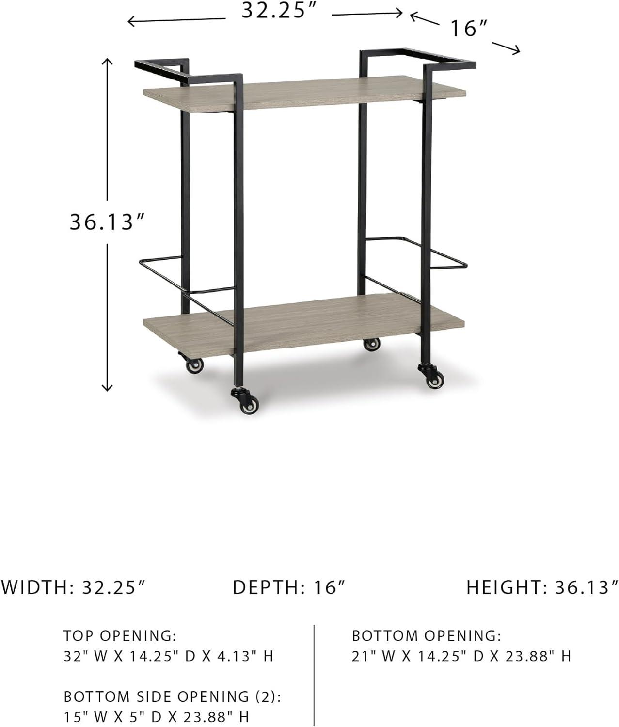 imageSignature Design by Ashley Waylowe Modern 2 Shelf Metal Frame Bar Cart with Bottle Holders Light Brown amp Black