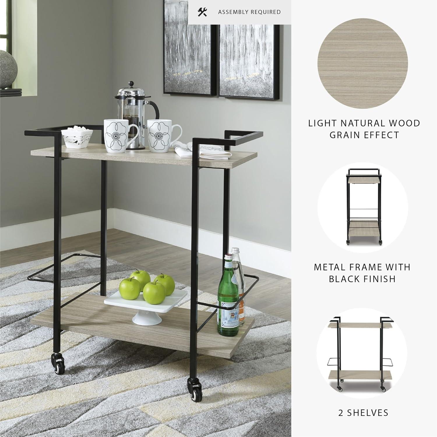imageSignature Design by Ashley Waylowe Modern 2 Shelf Metal Frame Bar Cart with Bottle Holders Light Brown amp Black