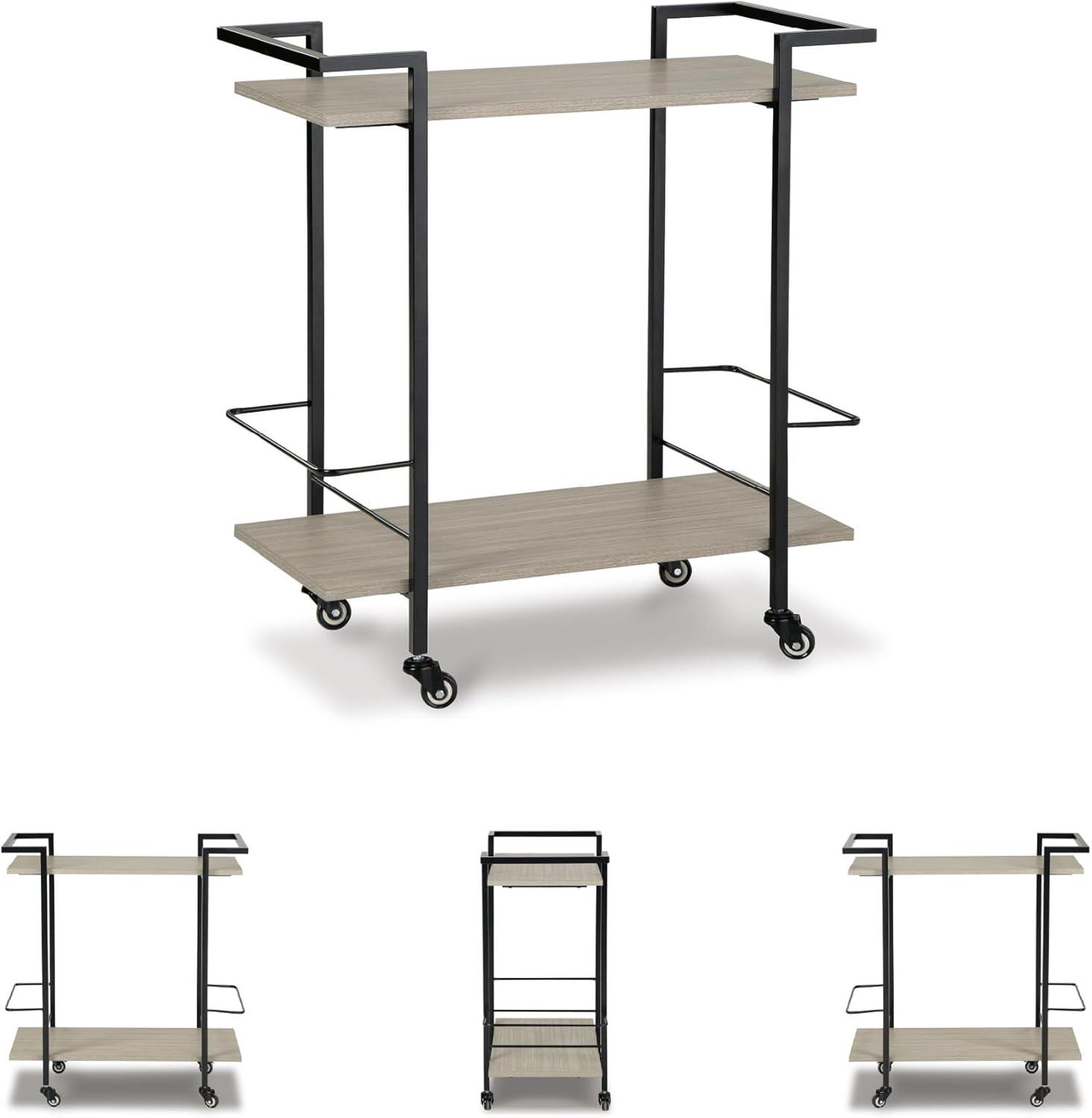 imageSignature Design by Ashley Waylowe Modern 2 Shelf Metal Frame Bar Cart with Bottle Holders Light Brown amp Black