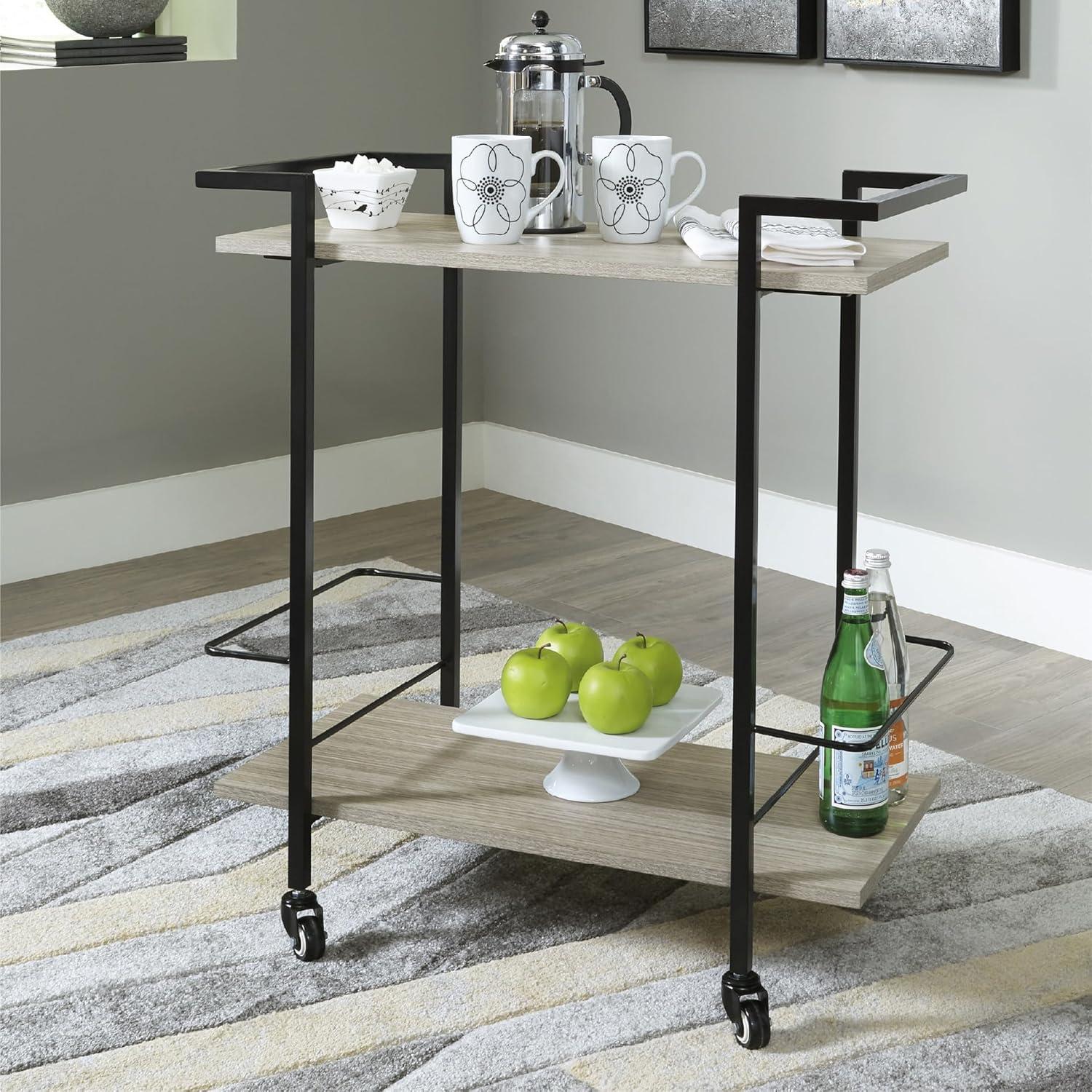 imageSignature Design by Ashley Waylowe Modern 2 Shelf Metal Frame Bar Cart with Bottle Holders Light Brown amp Black