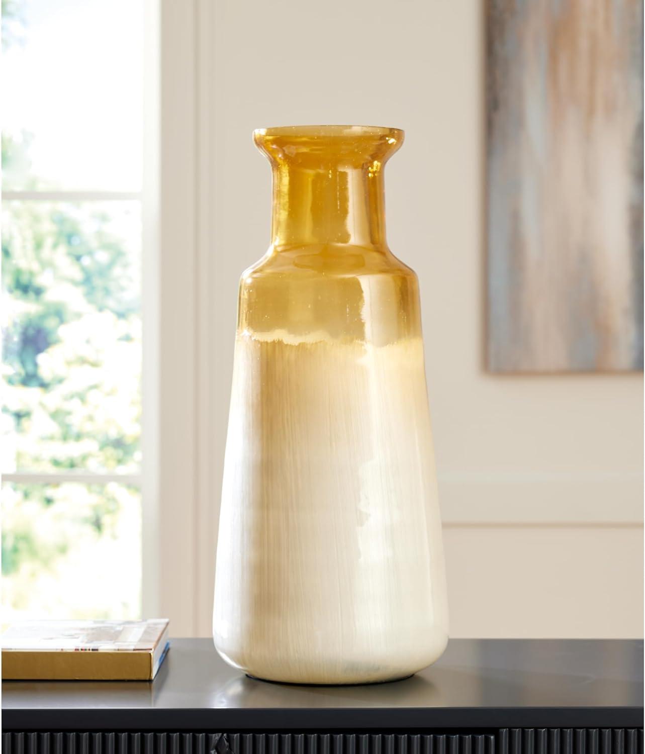 imageSignature Design by Ashley Wynburg Contemporary Indoor HandPainted Glass Vase White amp Light BrownMedium