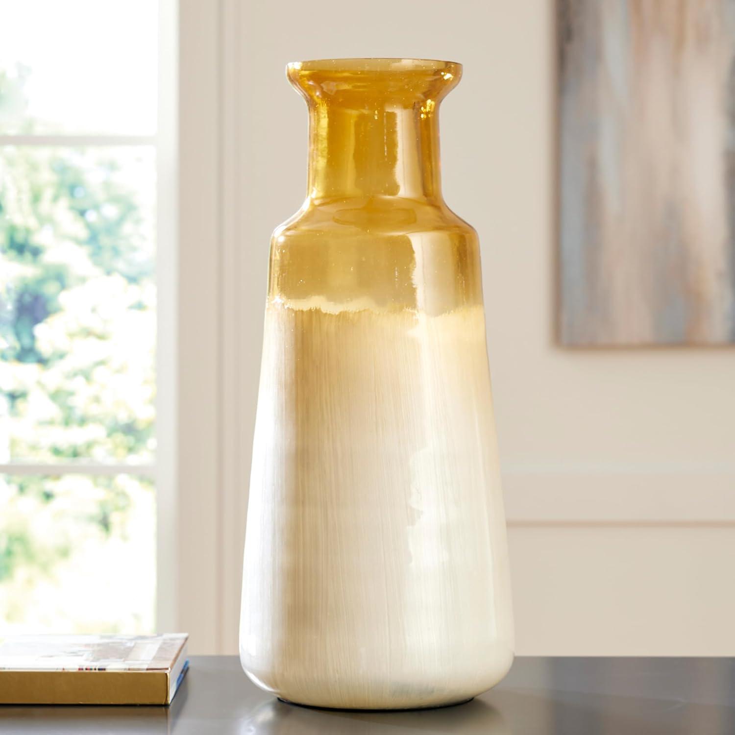 imageSignature Design by Ashley Wynburg Contemporary Indoor HandPainted Glass Vase White amp Light BrownMedium