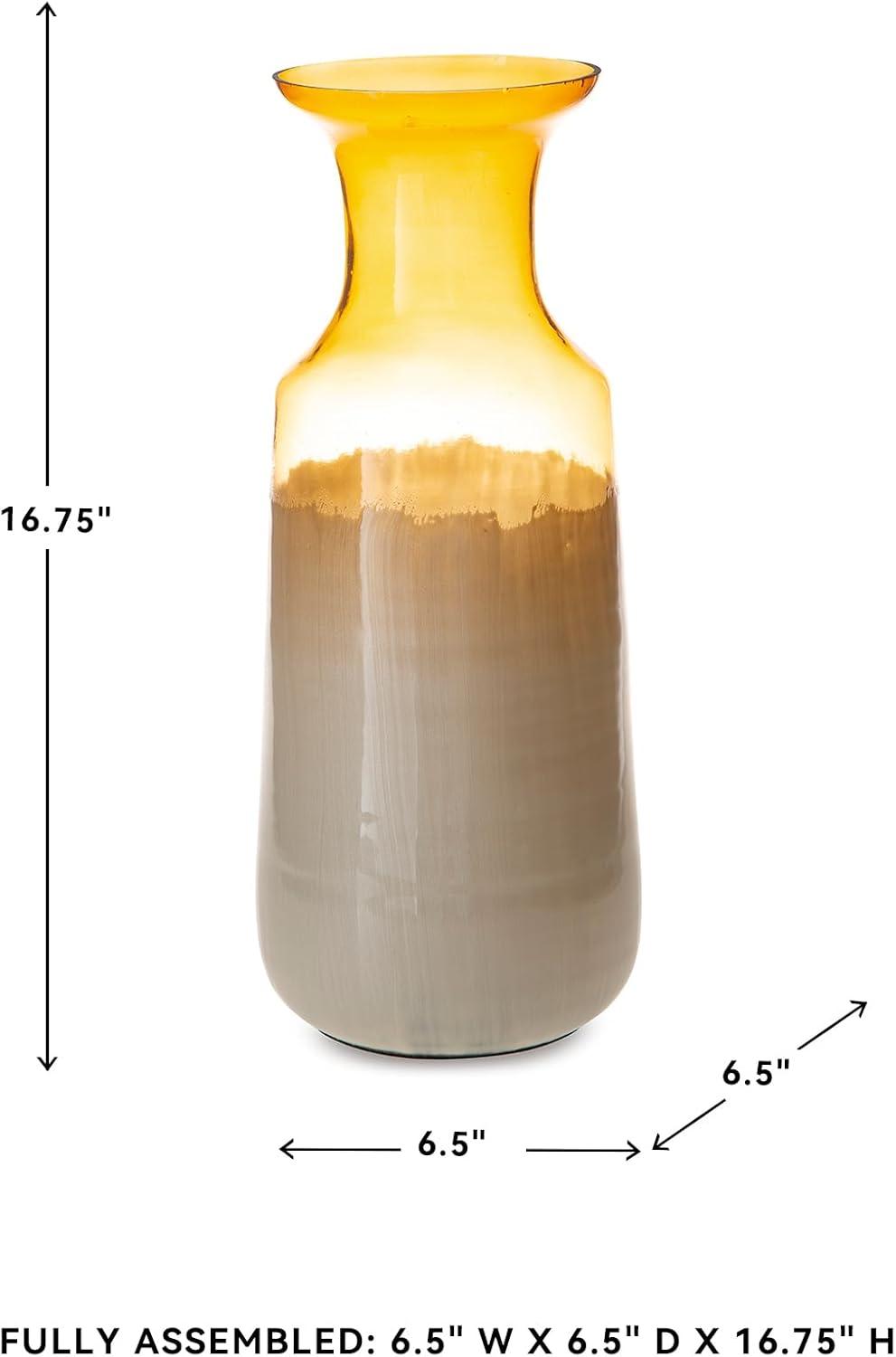 imageSignature Design by Ashley Wynburg Contemporary Indoor HandPainted Glass Vase White amp Light BrownMedium