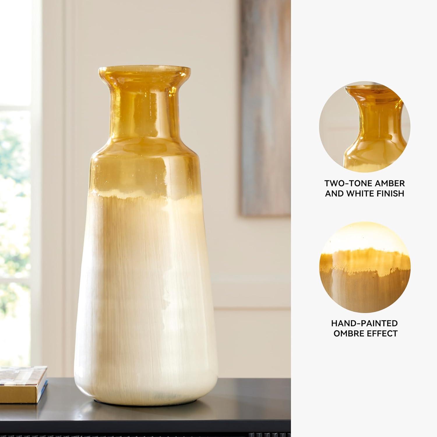 imageSignature Design by Ashley Wynburg Contemporary Indoor HandPainted Glass Vase White amp Light BrownMedium