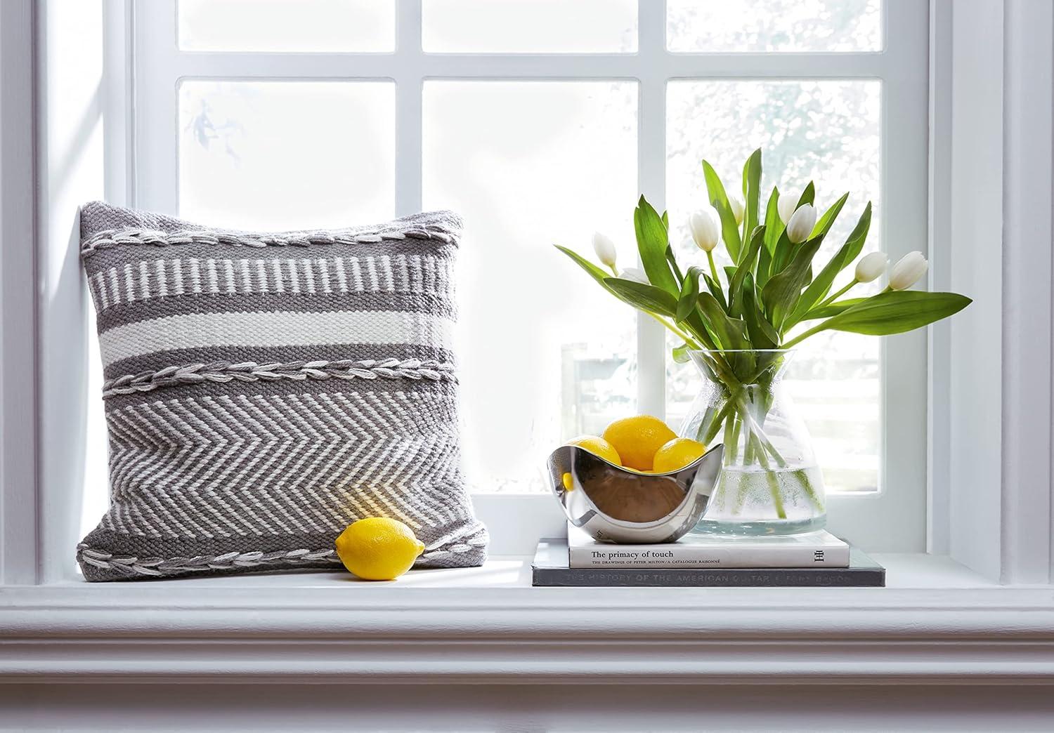 imageSignature Design by Ashley Yarnley Casual Square IndoorOutdoor Pillow with Stripe Design 16 x 16 Gray amp WhiteGray White