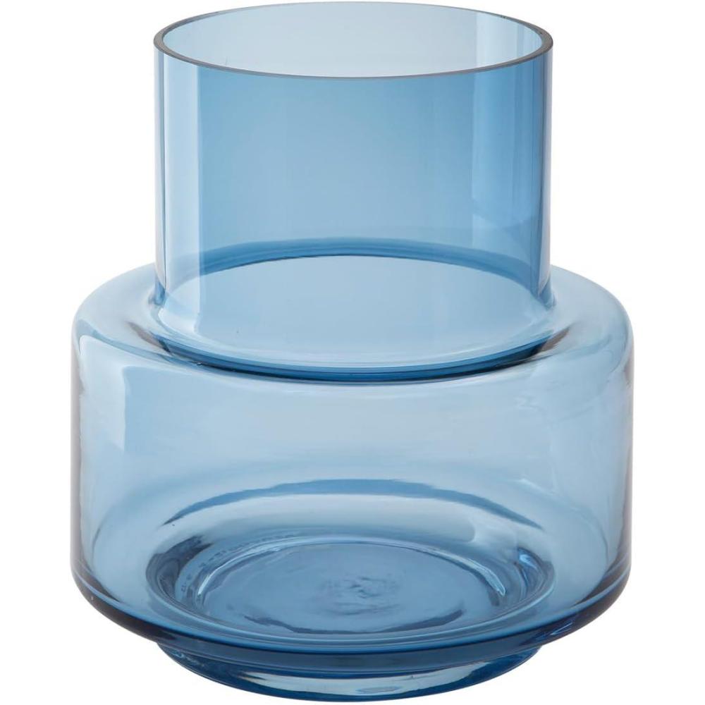 imageSignature Design by Ashley Bealen Modern IndoorOutdoor Glass Tabletop Vase with Wide Mouth Blue