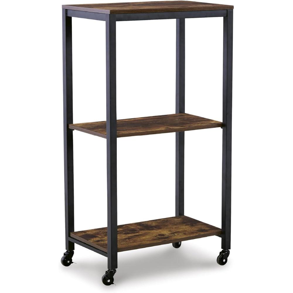 imageSignature Design by Ashley Bevinfield Vintage Metal Frame 3 Shelf Bar Cart Dark Brown amp Black