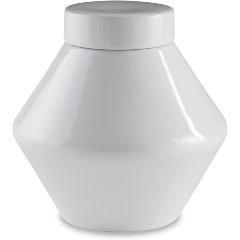 imageSignature Design by Ashley Domina Modern 9 Indoor amp Outdoor Ceramic Jar with Removable Lid White11 in