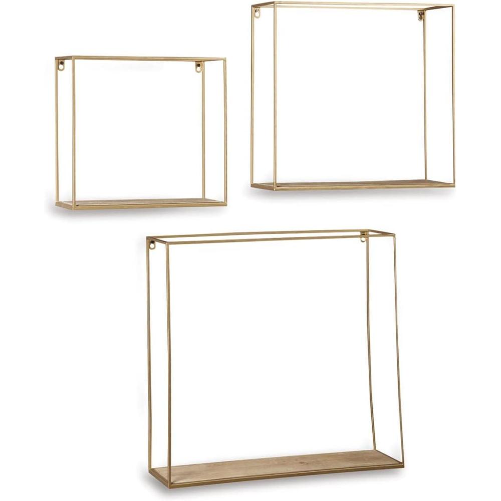 imageSignature Design by Ashley Efharis Shadow Box Set 3 Piece Wall Shelf Natural amp Gold FinishEfharis