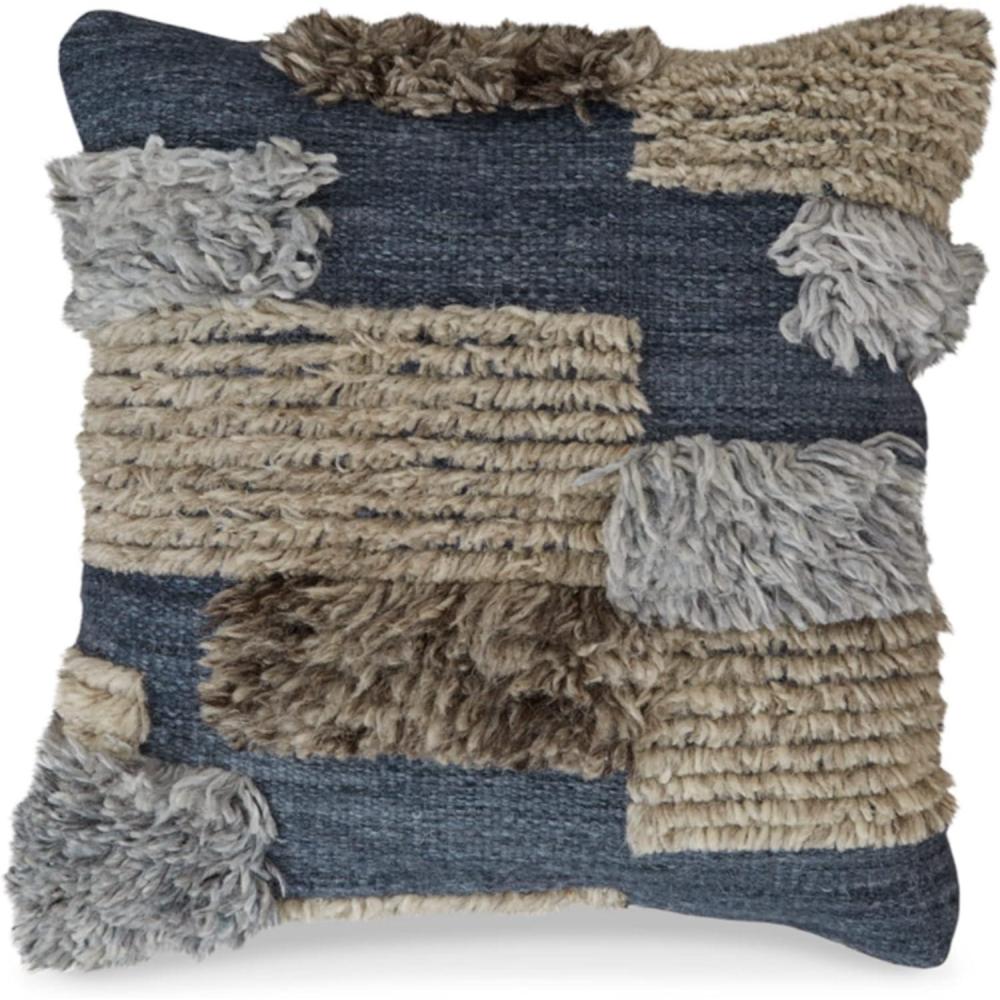 imageSignature Design by Ashley Gibbend Casual Square Wool Pillow with HandKnotted Detail 20 x 20 Navy