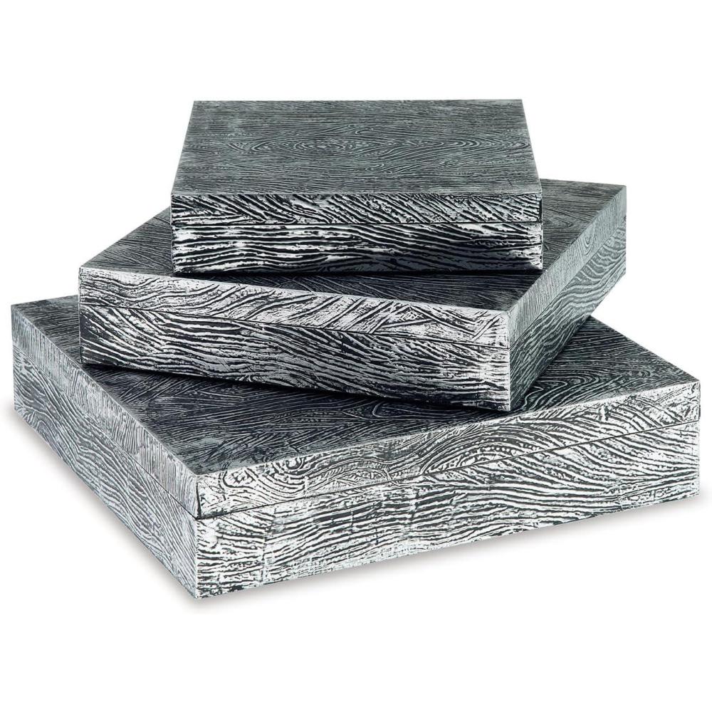 imageSignature Design by Ashley Keldy Modern 3 Piece Metal amp Wood Storage Box Set Antique GrayPewter