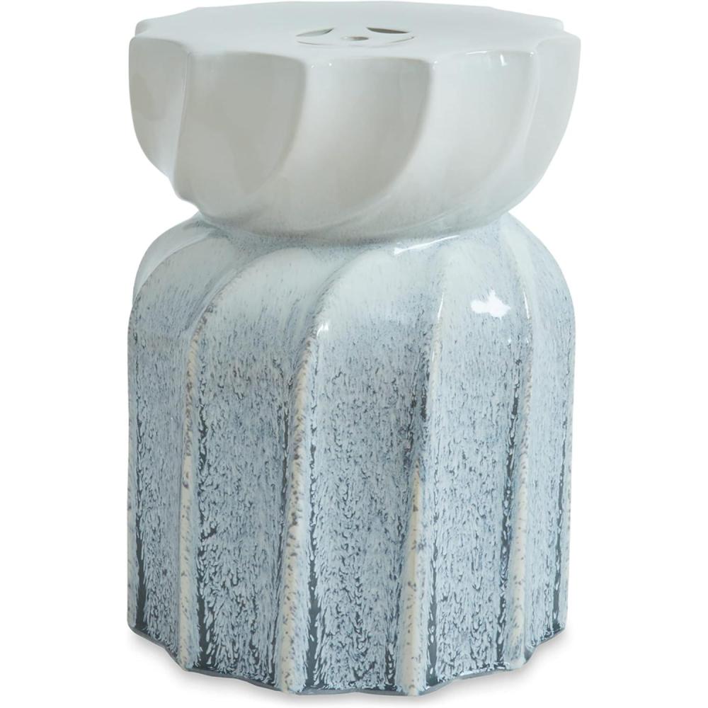 imageSignature Design by Ashley Michamere Coastal Ceramic Indoor amp Outdoor Accent Stool Gray amp Beige