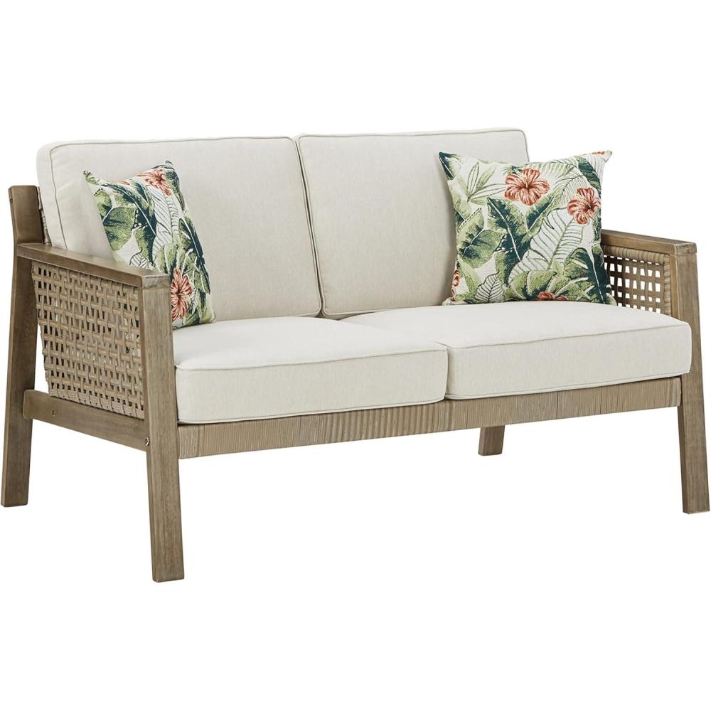 imageSignature Design by Ashley Outdoor Barn Cove Wicker Loveseat with Cushion Brown