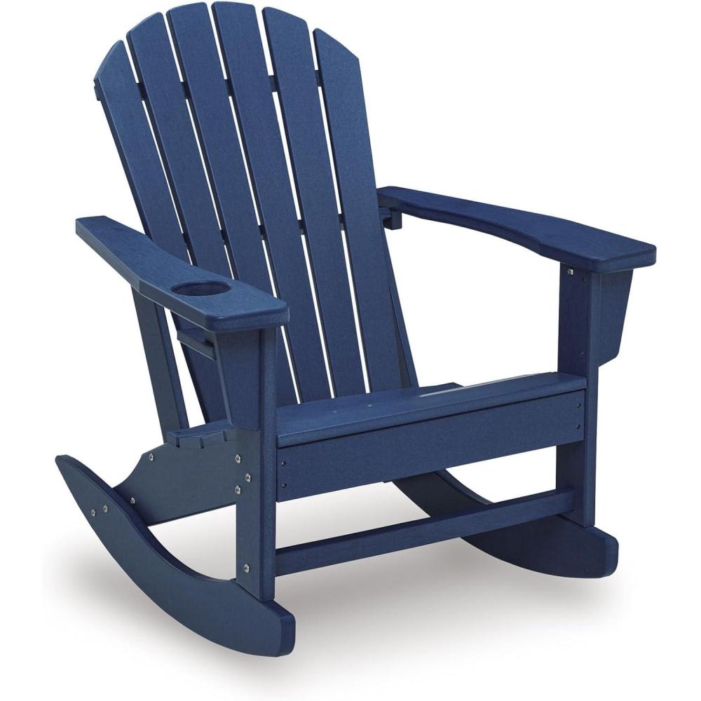 imageSignature Design by Ashley Sundown Treasure Contemporary Outdoor Weather Resistant Rocking Chair with Cup Holder Blue
