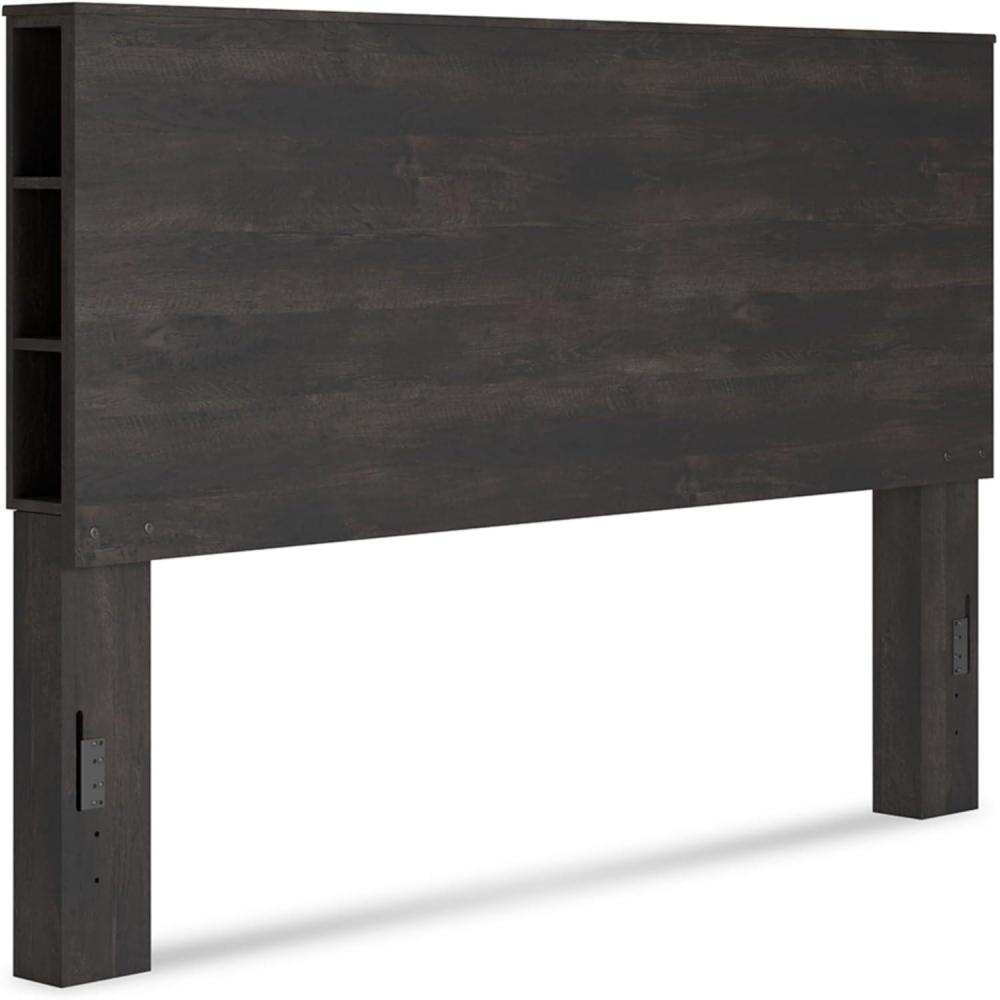 imageSignature Design by Ashley Toretto Rustic Bookcase Headboard with USB Charging Ports ONLY King Black amp Gray