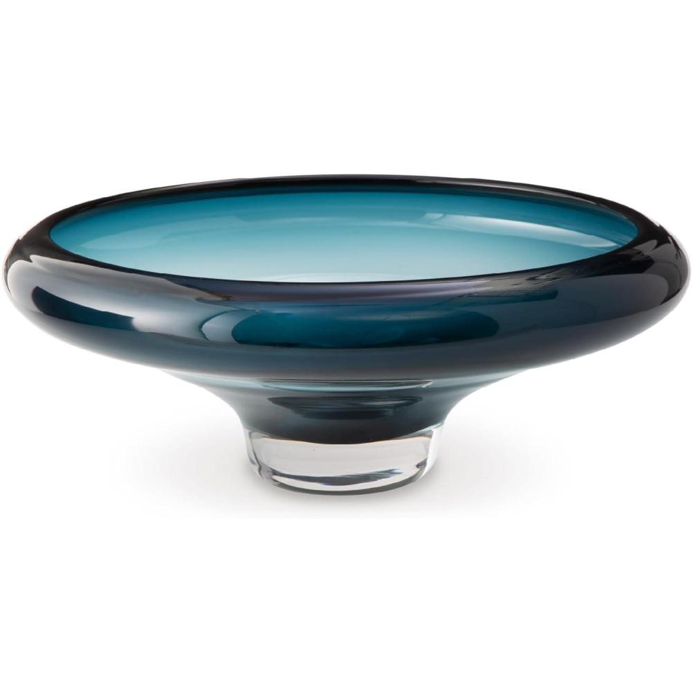 imageSignature Design by Ashley Vallborough Contemporary IndoorOutdoor Round Glass Bowl Blue