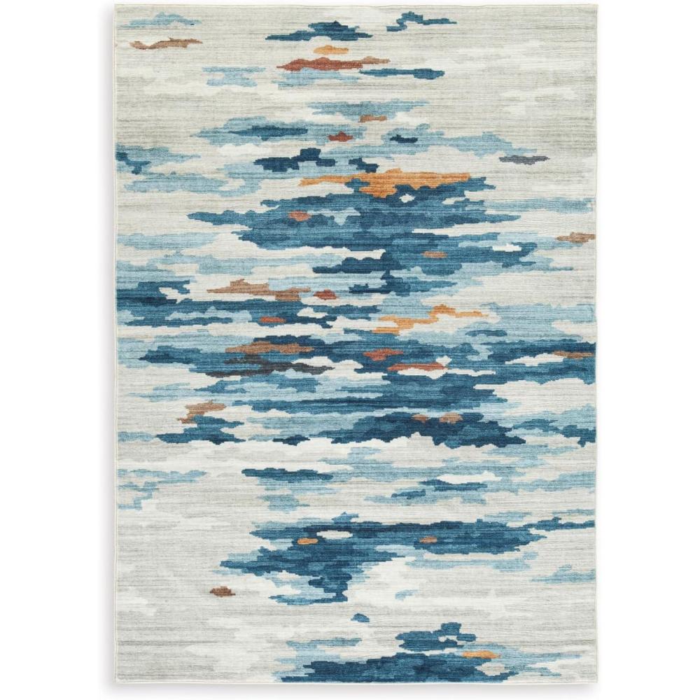 imageSignature Design by Ashley Vinlett Contemporary Indoor Non Slip Abstract 8 x 10 Washable Rug Blue amp Light Brown