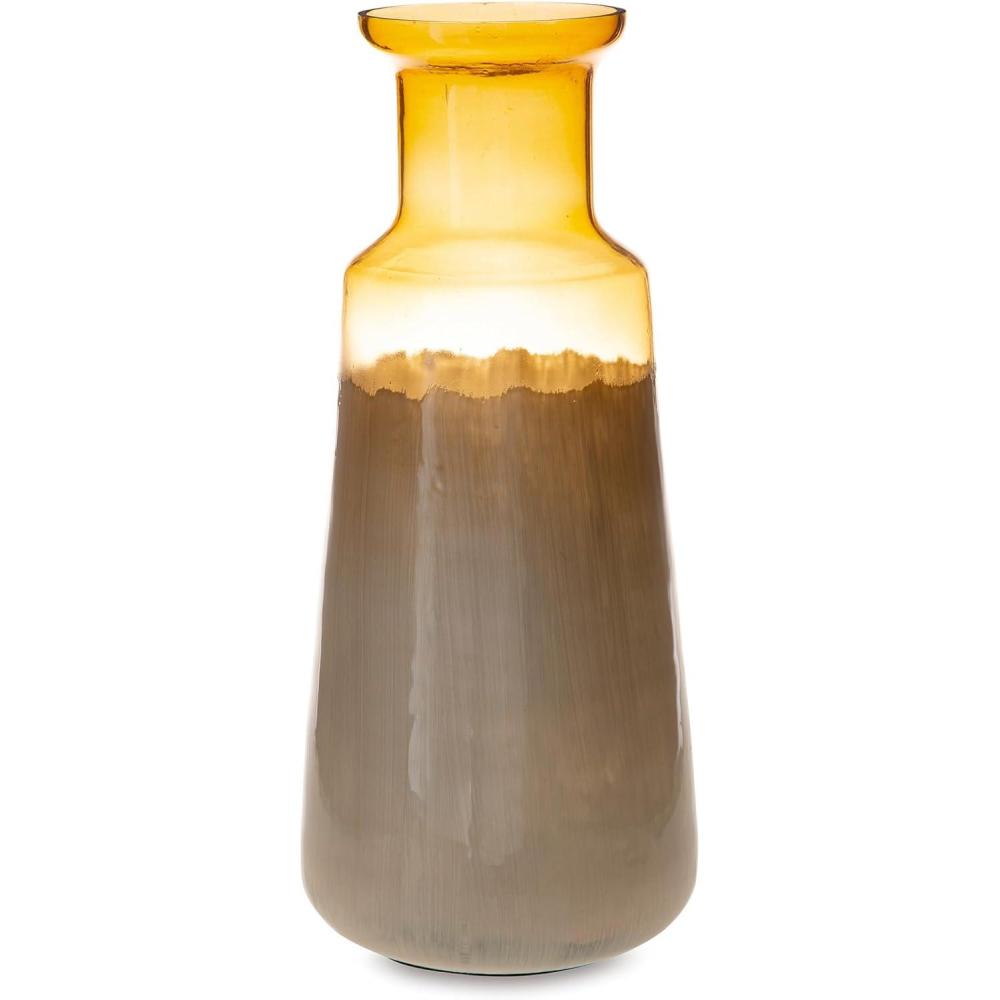 imageSignature Design by Ashley Wynburg Contemporary Indoor HandPainted Glass Vase White amp Light BrownLarge