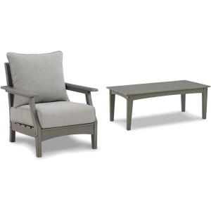 Signature Design by Ashley 2 Gray HDPE Wood-Look Outdoor Lounge Chairs & Rectangular Coffee Table