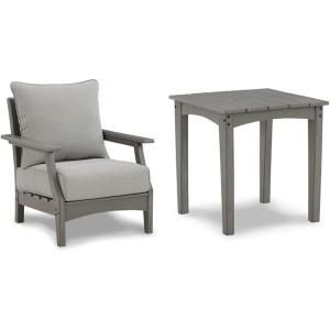 Signature Design by Ashley 2 Gray HDPE Wood-Look Outdoor Lounge Chairs & Rectangular End Table