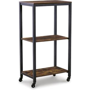 Signature Design by Ashley Bevinfield Vintage Metal Frame 3 Shelf Bar Cart, Dark Brown & Black