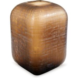 Signature Design by Ashley Capard Mid-Century Modern Indoor/Outdoor 8″ Grid Textured Glass Tabletop Vase, Dark Brown(11″)