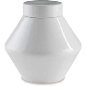Signature Design by Ashley Domina Modern 9″ Indoor & Outdoor Ceramic Jar with Removable Lid, White(11 in)