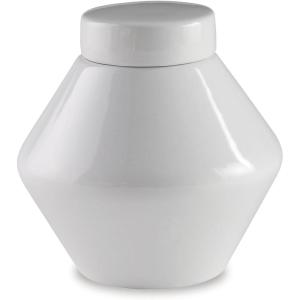 Signature Design by Ashley Domina Modern 9″ Indoor & Outdoor Ceramic Jar with Removable Lid, White(9 in)