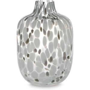 Signature Design by Ashley Keelton Casual Indoor Watertight Abstract Patterned Glass Vase, White & Dark Brown(Large)