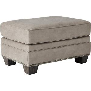 Signature Design by Ashley Olsberg Faux Leather Ottoman with Nailhead Trim, Gray