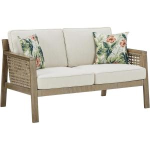 Signature Design by Ashley Outdoor Barn Cove Wicker Loveseat with Cushion, Brown