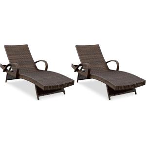 Signature Design by Ashley Outdoor Kantana 2 Piece Patio Wicker Chaise Lounge Set, Brown