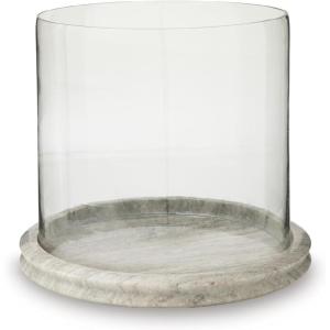 Signature Design by Ashley Saskia Casual Candle Holder with Marble Base, Black & Clear(Beige & Clear)