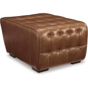 Signature Design by Ashley Temmpton Mid-Century Modern Tufted Leather Match Oversized Accent Ottoman, Dark Brown