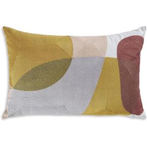 Signature Design by Ashley Varness Mid Century Embroidered Machine Washable Geometric Accent Pillow with Zipper Closure, Yellow & Light Gray